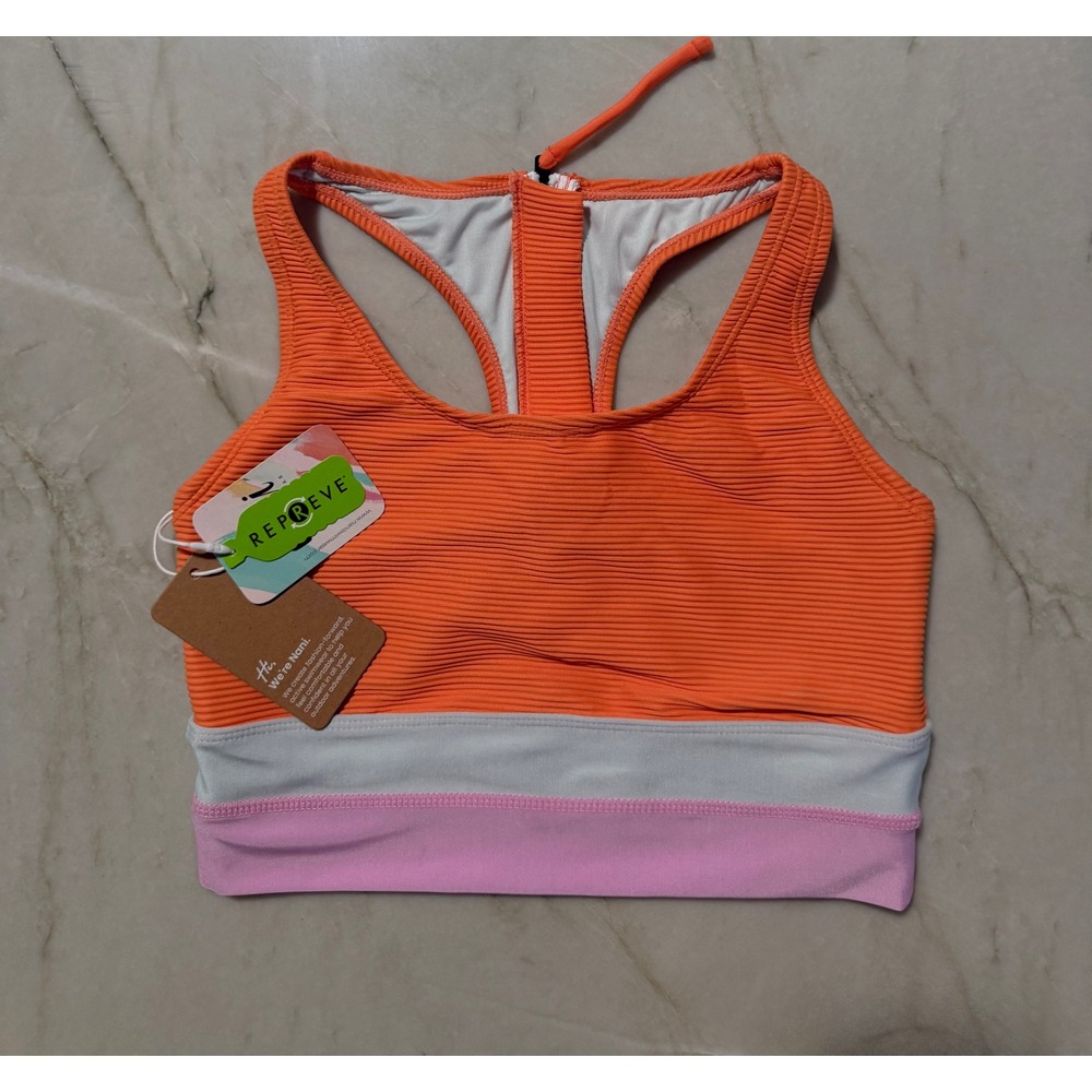Nani Swimwear Textured Modi Cut Back Crop Swim Top Orange Pink Small NWT UPF 50